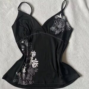 Black Floral-Print Spaghetti Strap Tank Top